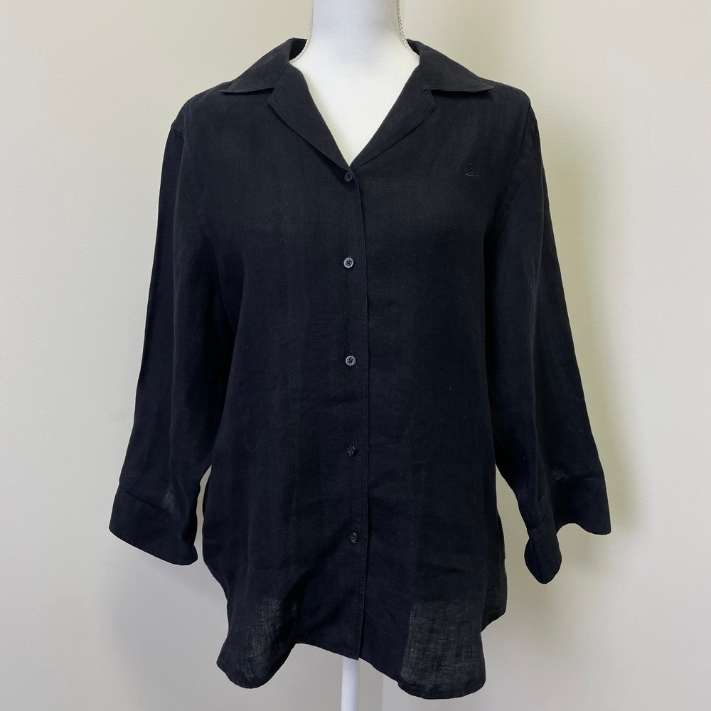 Vintage Lauren Ralph Lauren 100% Linen Herringbone Button Down Shirt Large